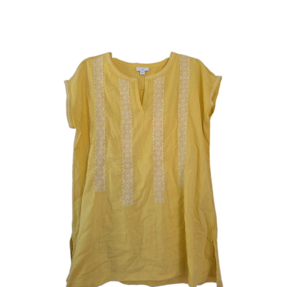 J Jill Tencel Modal Embroidered Cap Sleeve Top Yellow Sz M summer Vacation Beach